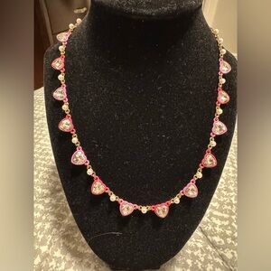 Betsey Johnson Heart Charm Necklace with Pink Accents
